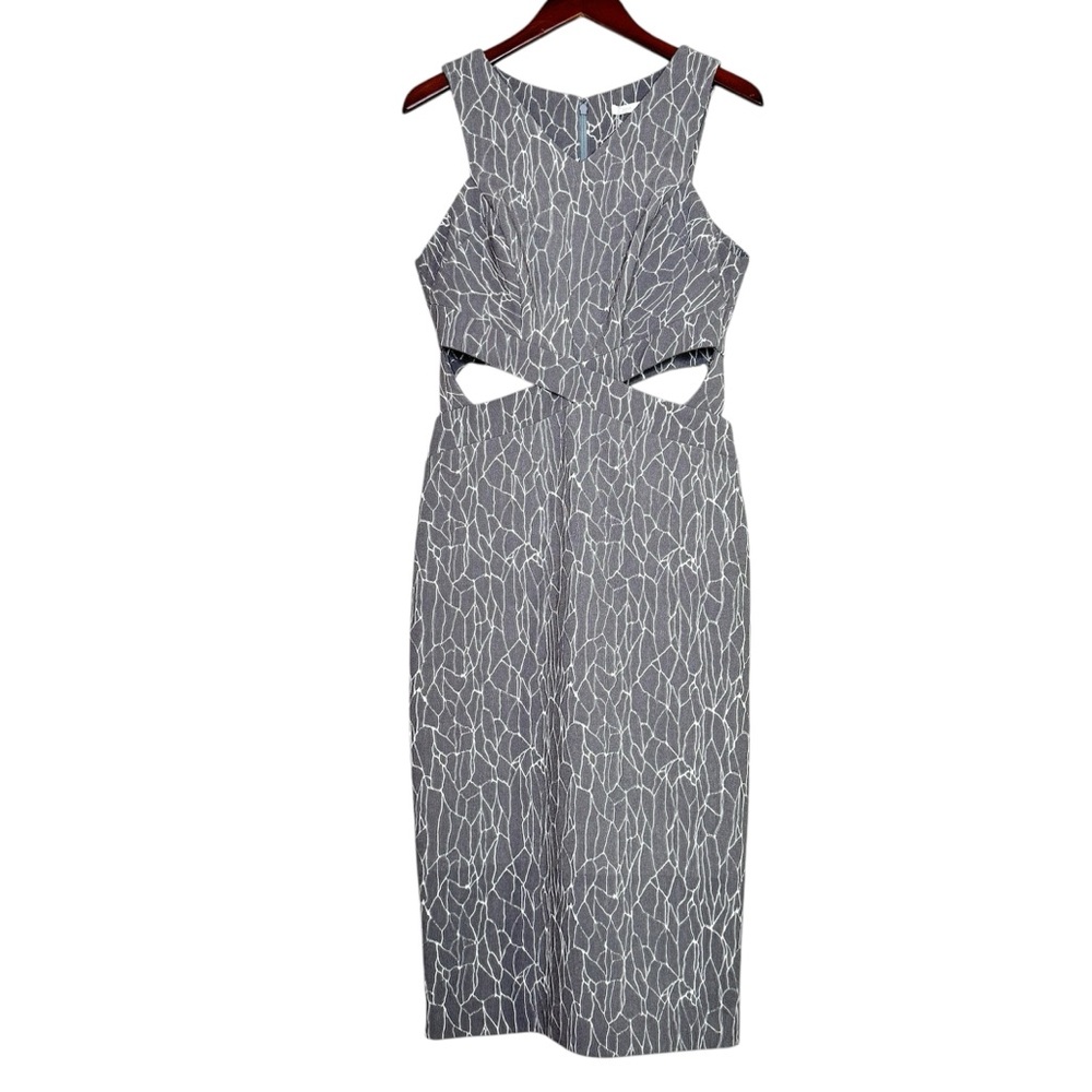 Jonathan Simkhai Dress Midriff Cutout Midi Gray White Wedding Formal SZ 10